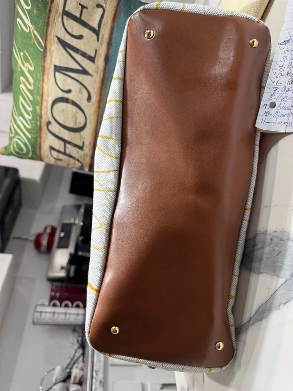Laurent Ralph Laurent Canvas Floral Tote with Brown Leather Trim